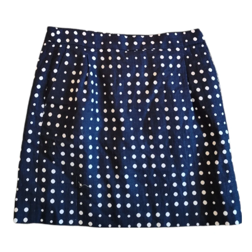 J.Crew Womens Blue White Polka Dot All Cotton Skirt 4